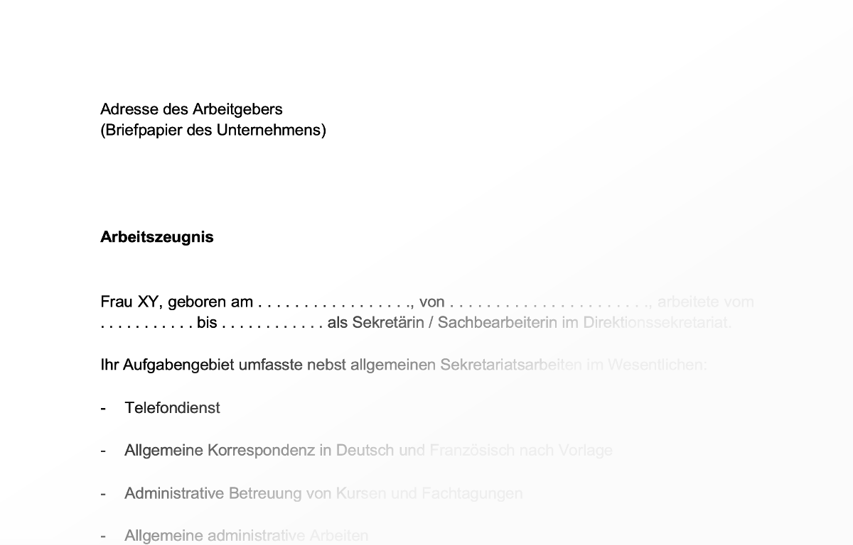 Modell Arbeitszeugnis